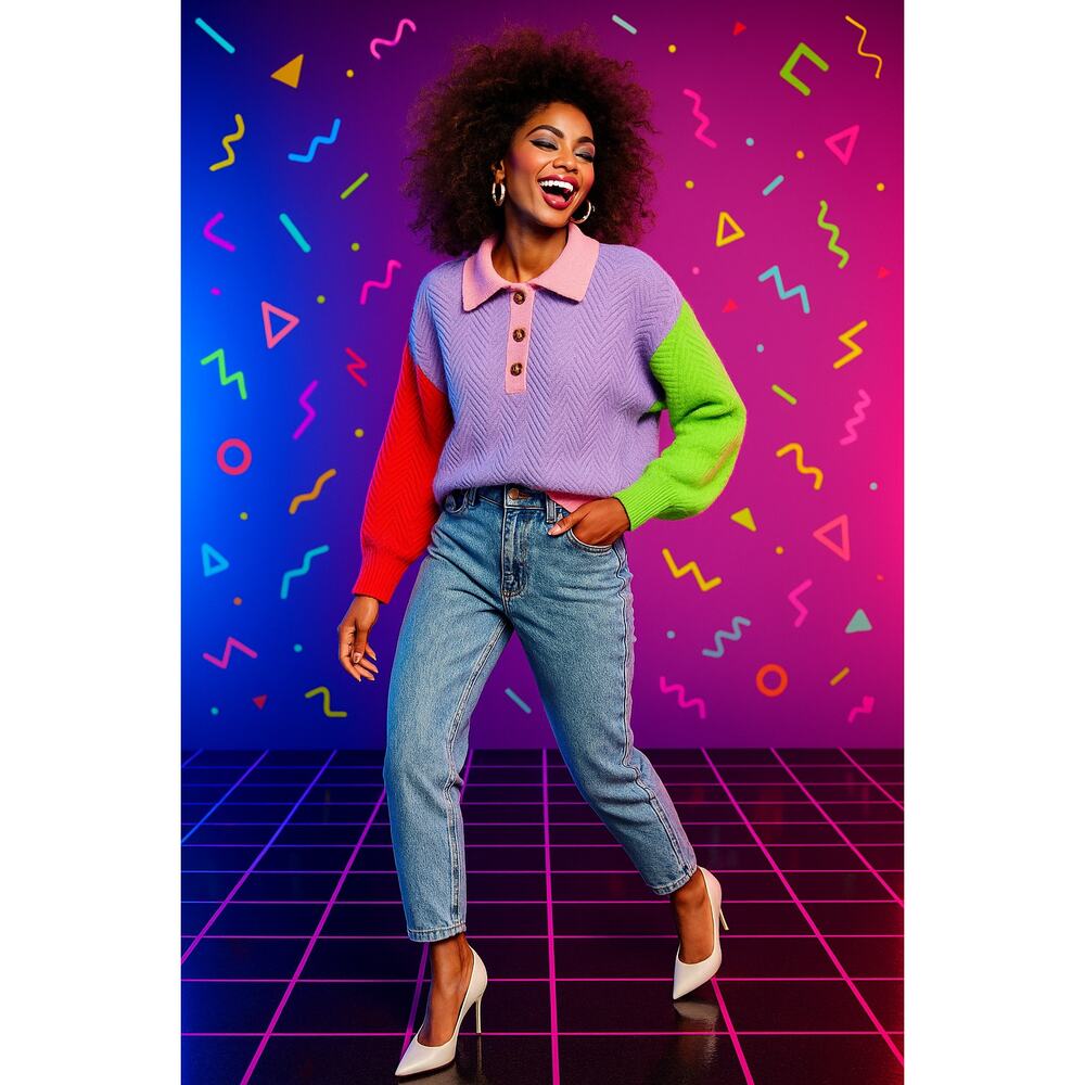 Bibi Colorblock Collared Sweater – XL